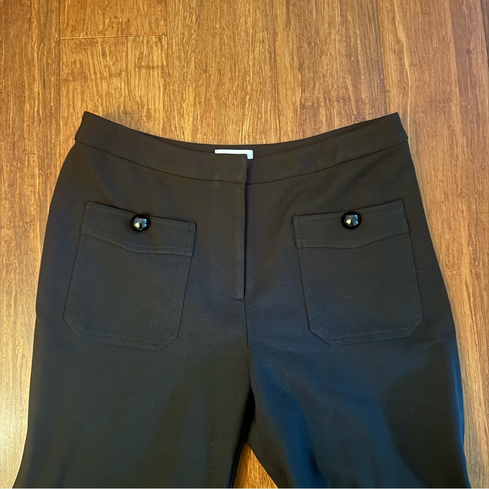 Y2K Vintage Flare Trousers High Rise Button Patch Pocket Black Ponte Dress Pants - Picture 3 of 9